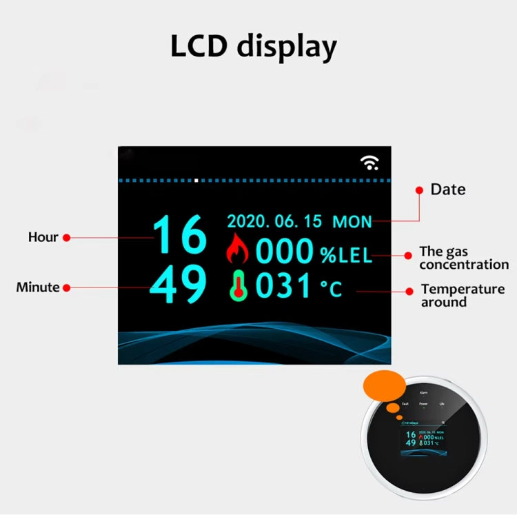 Tuya WiFi Gas Leak Detector With Temperature Clock Function Support Human Voice Alarm, GS21 Tuya WiFi Gas Leak Detector With Temperature Clock Function Support Human Voice Alarm, GS21